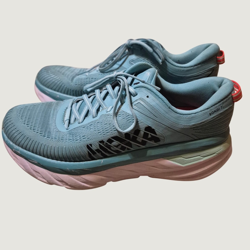 Hoka Bondi 7 Running Shoes 10 Road Training Mesh Maximalist Blue Fog